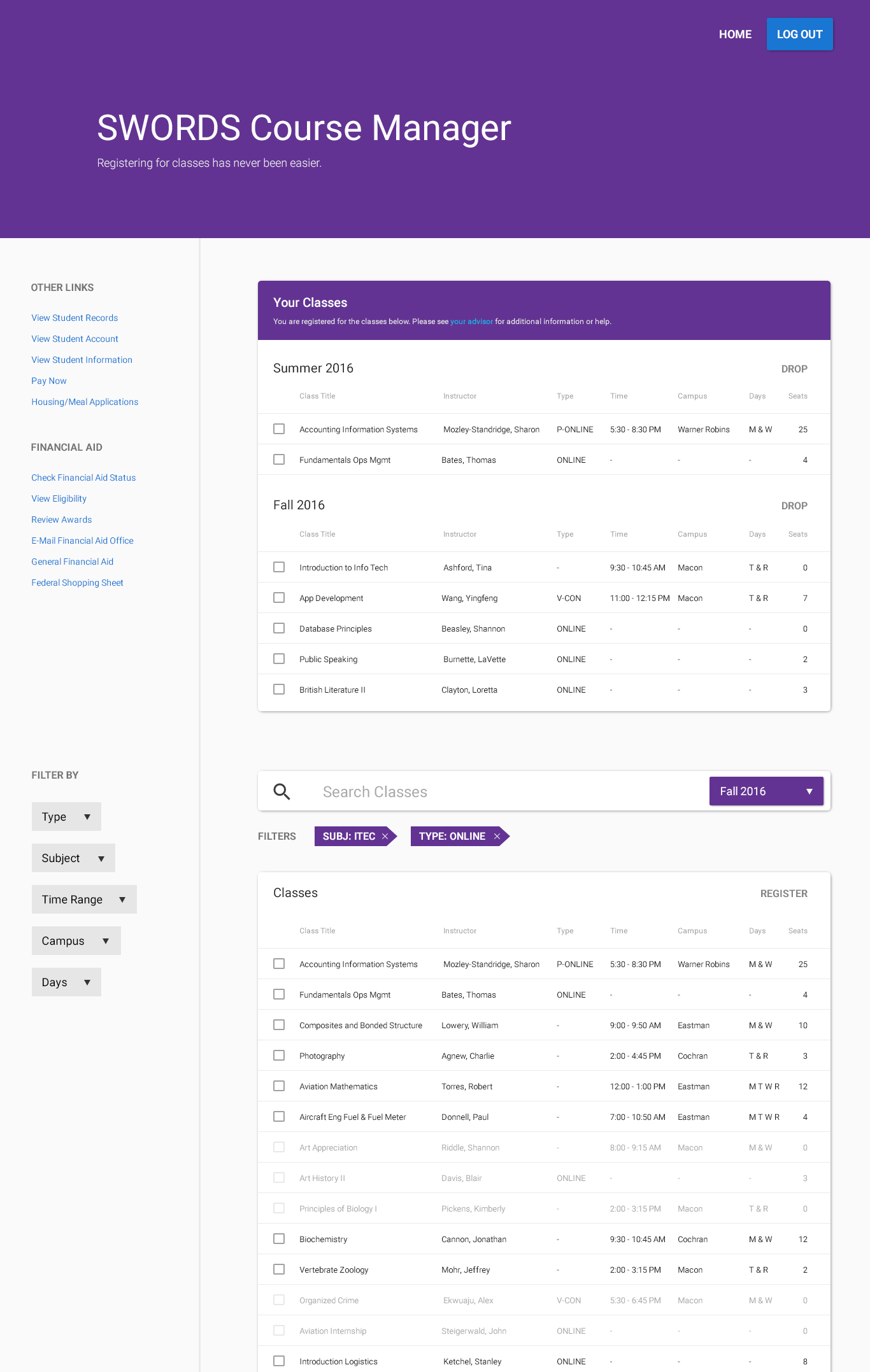 The registration page